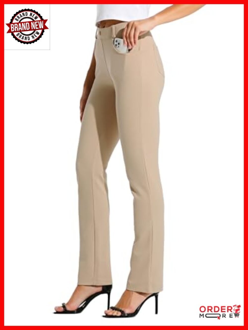 Women's Straight Leg Yoga Dress Pants Petite Wrinkle Resistant Stretch